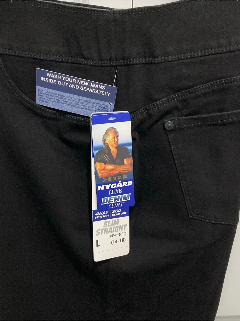 Nygard Luxe Denim Straight Slims L (14-16) BLACK Pull On Jeans